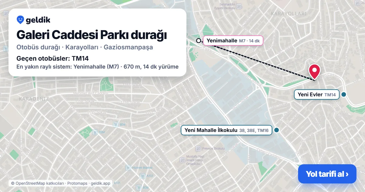Galeri Caddesi Parkı otobüs durağı haritada: konumu ve yakındaki duraklar