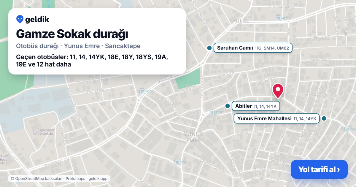 Gamze Sokak otobüs durağı haritada: konumu ve yakındaki duraklar
