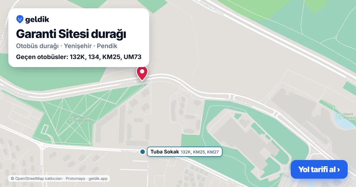 Garanti Sitesi otobüs durağı haritada: konumu ve yakındaki duraklar