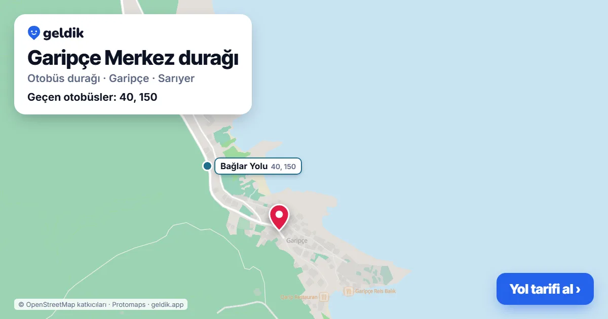 Garipçe Merkez otobüs durağı haritada: konumu ve yakındaki duraklar