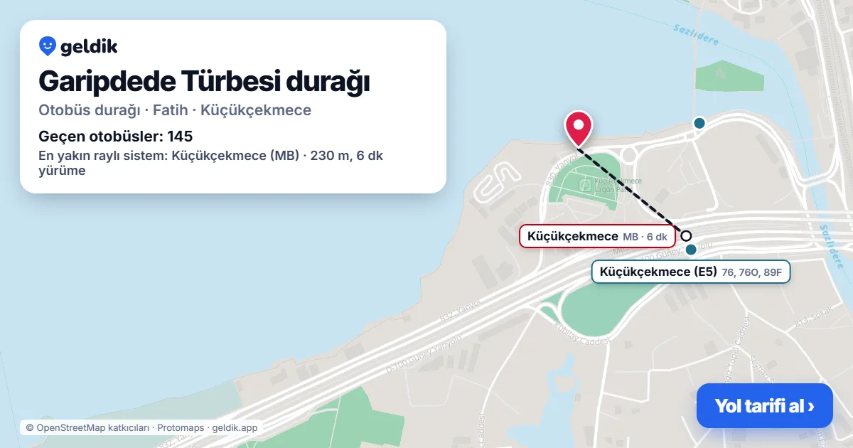 Garipdede Türbesi otobüs durağı haritada: konumu ve yakındaki duraklar