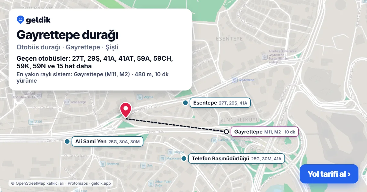Gayrettepe otobüs durağı haritada: konumu ve yakındaki duraklar