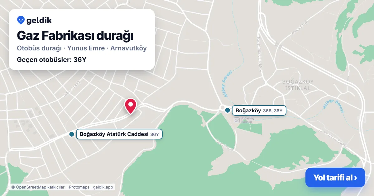 Gaz Fabrikası otobüs durağı haritada: konumu ve yakındaki duraklar