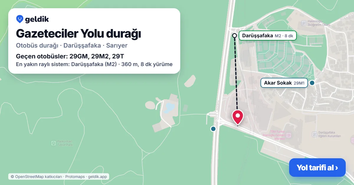 Gazeteciler Yolu otobüs durağı haritada: konumu ve yakındaki duraklar