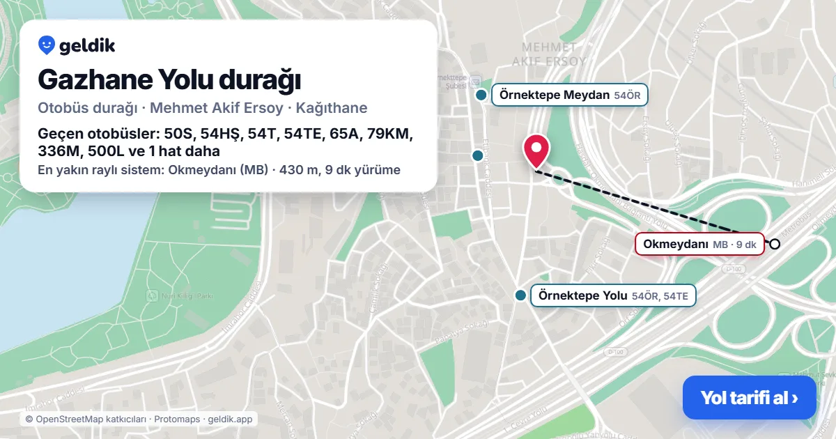 Gazhane Yolu otobüs durağı haritada: konumu ve yakındaki duraklar