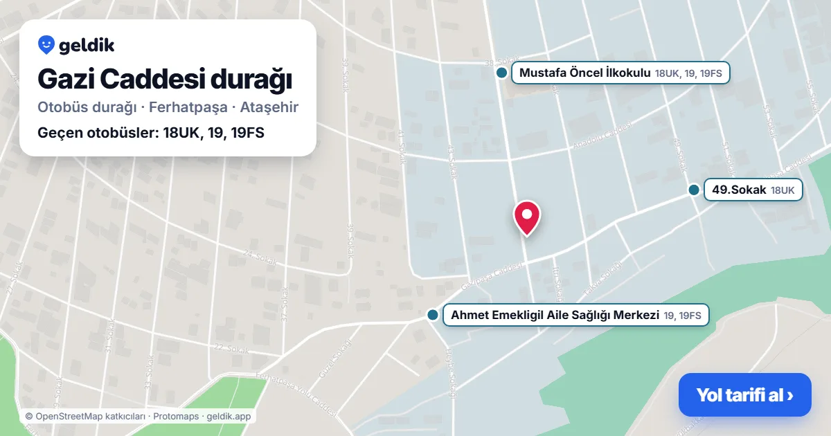 Gazi Caddesi otobüs durağı haritada: konumu ve yakındaki duraklar
