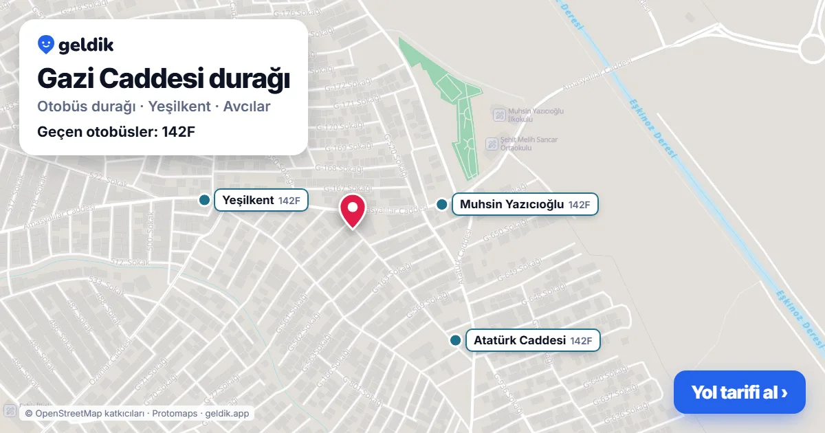 Gazi Caddesi otobüs durağı haritada: konumu ve yakındaki duraklar