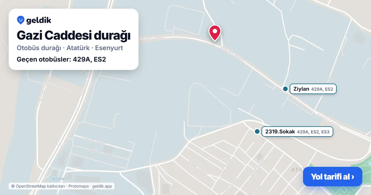 Gazi Caddesi otobüs durağı haritada: konumu ve yakındaki duraklar