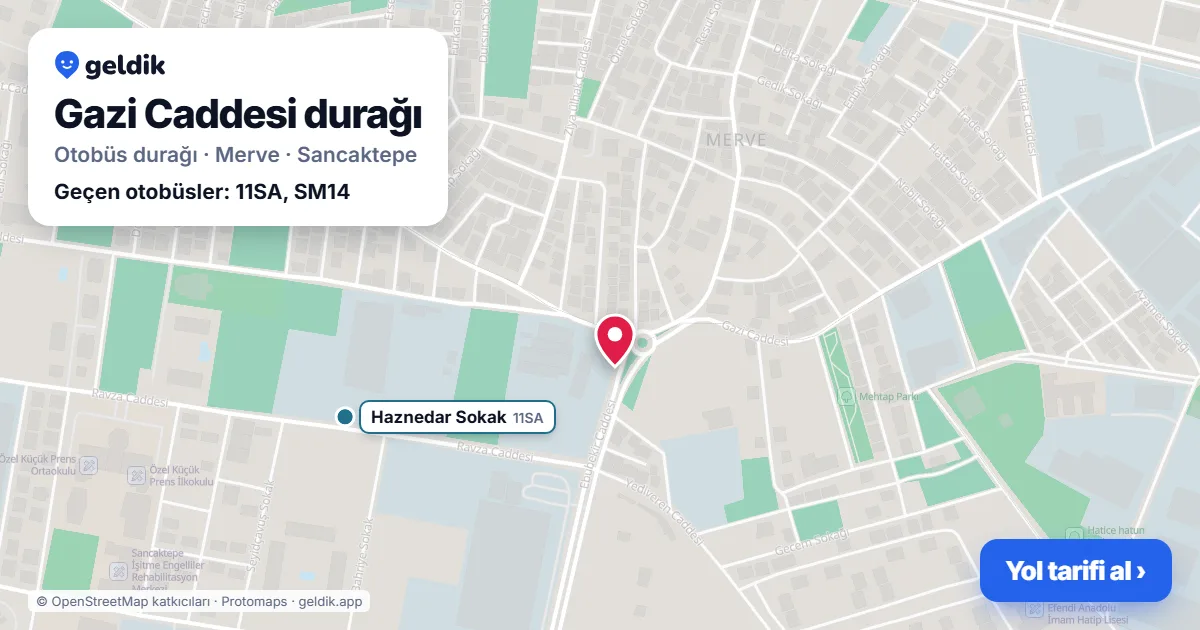 Gazi Caddesi otobüs durağı haritada: konumu ve yakındaki duraklar