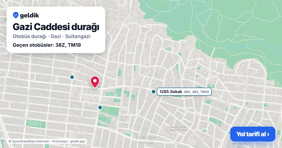 Gazi Caddesi otobüs durağı haritada: konumu ve yakındaki duraklar