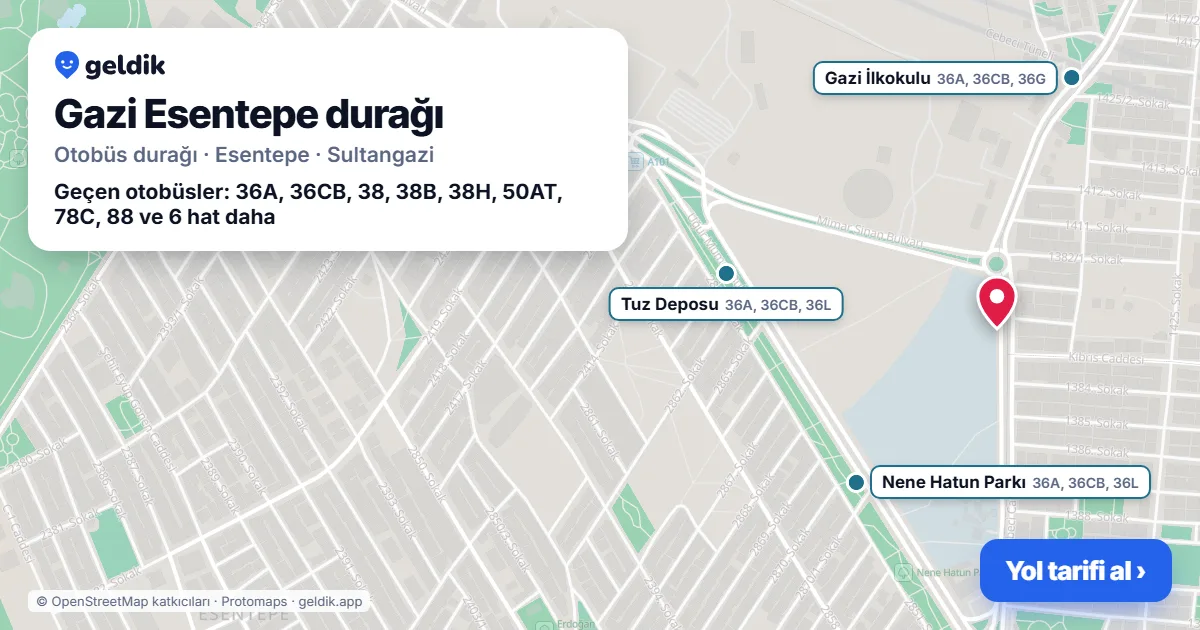 Gazi Esentepe otobüs durağı haritada: konumu ve yakındaki duraklar