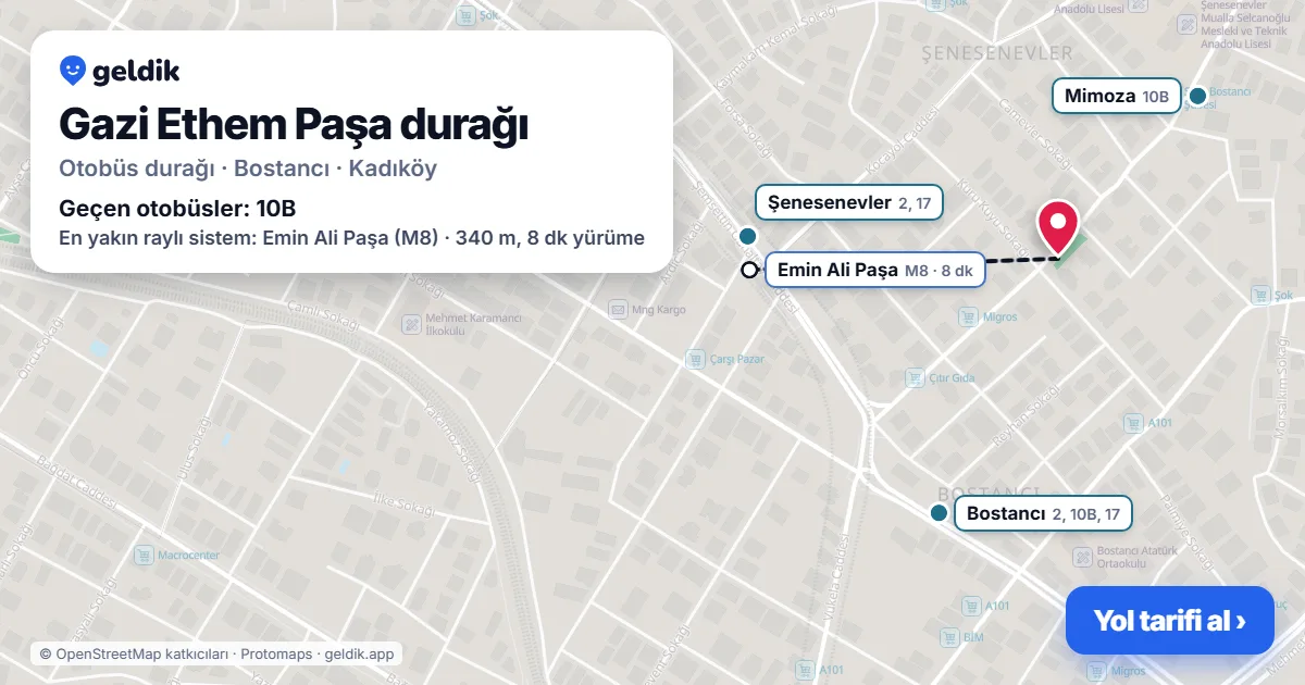 Gazi Ethem Paşa otobüs durağı haritada: konumu ve yakındaki duraklar
