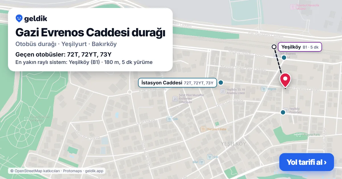 Gazi Evrenos Caddesi otobüs durağı haritada: konumu ve yakındaki duraklar