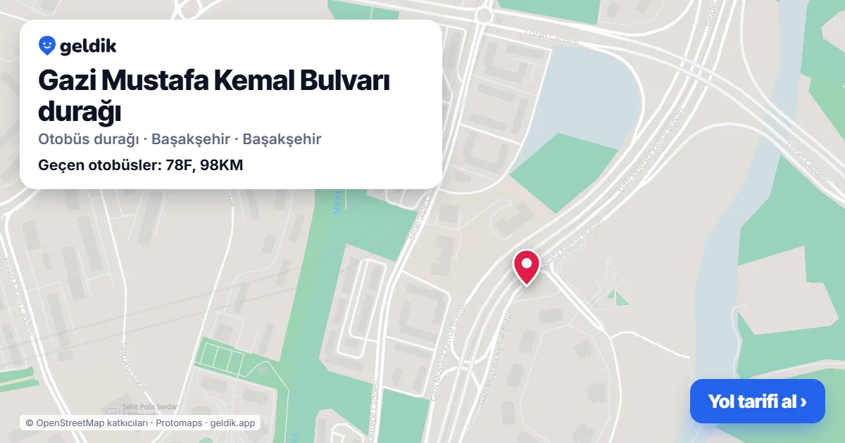Gazi Mustafa Kemal Bulvarı otobüs durağı haritada: konumu ve yakındaki duraklar