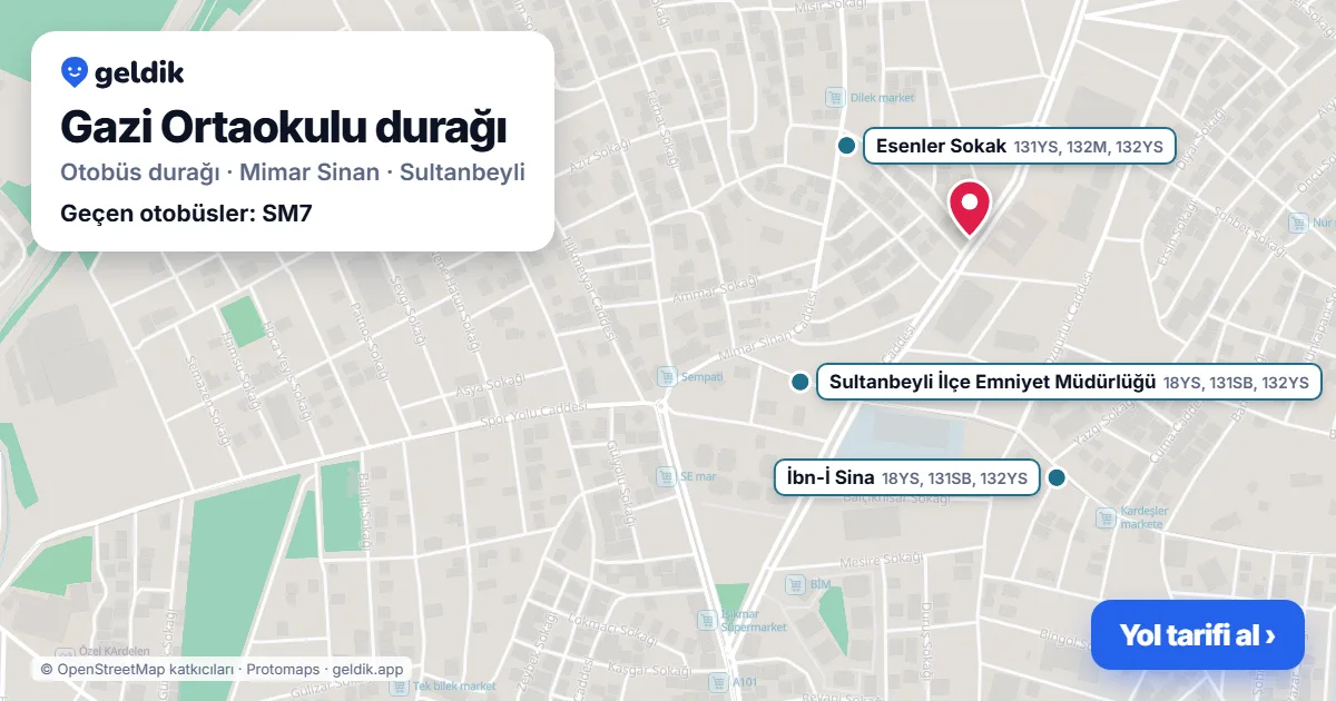 Gazi Ortaokulu otobüs durağı haritada: konumu ve yakındaki duraklar