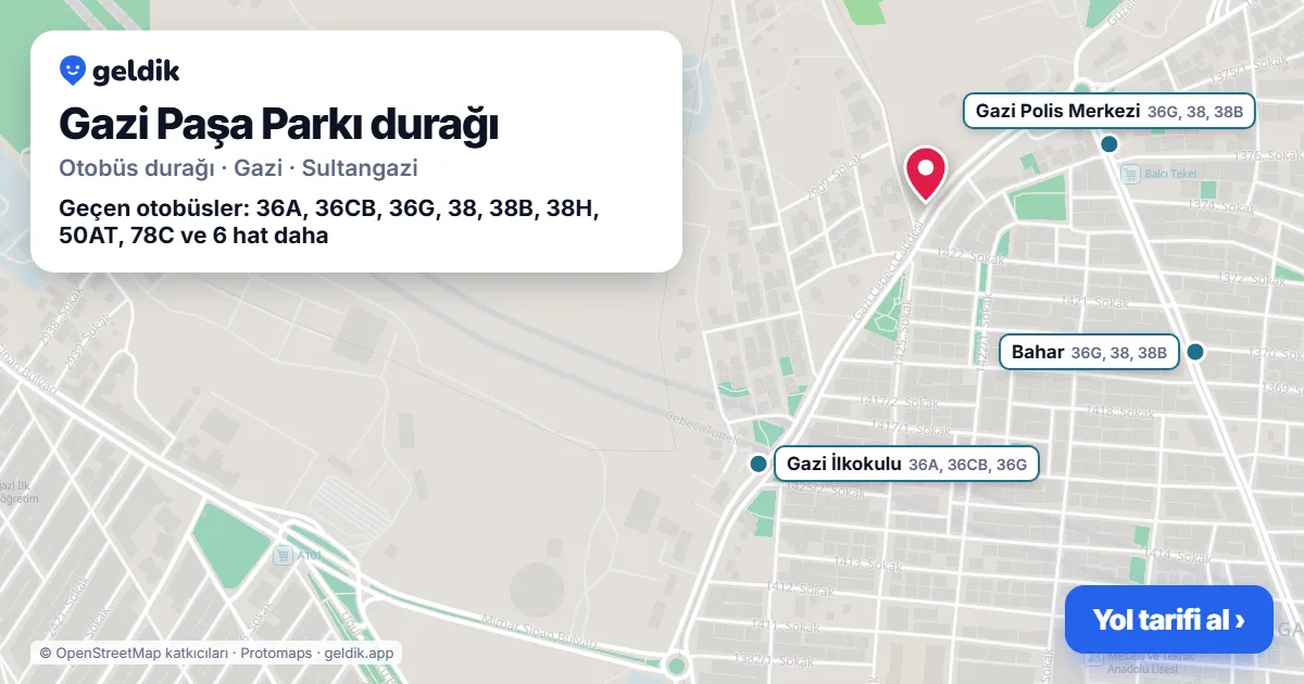 Gazi Paşa Parkı otobüs durağı haritada: konumu ve yakındaki duraklar