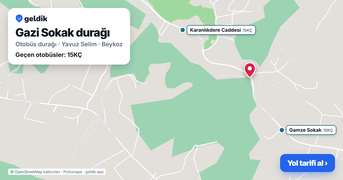 Gazi Sokak otobüs durağı haritada: konumu ve yakındaki duraklar