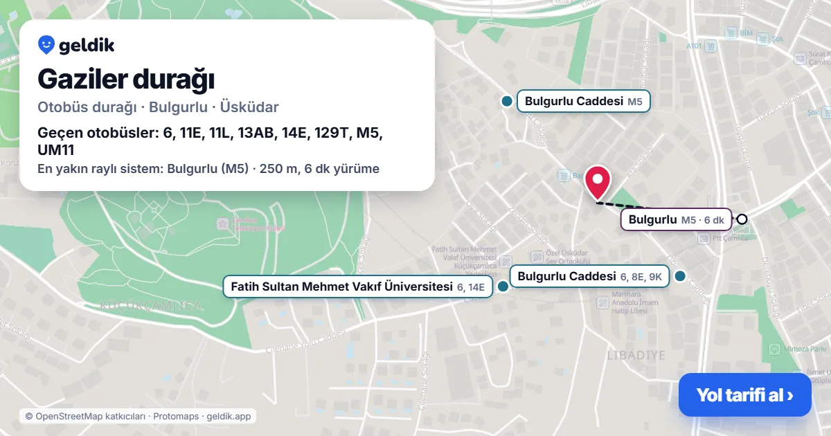 Gaziler otobüs durağı haritada: konumu ve yakındaki duraklar