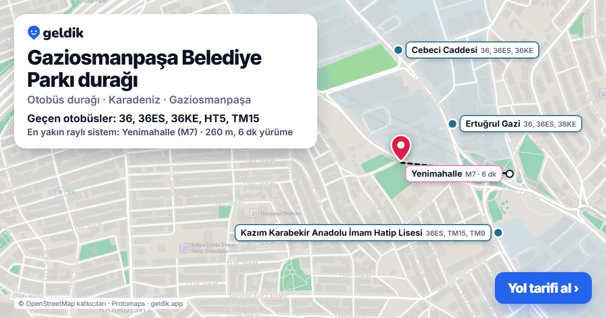 Gaziosmanpaşa Belediye Parkı otobüs durağı haritada: konumu ve yakındaki duraklar