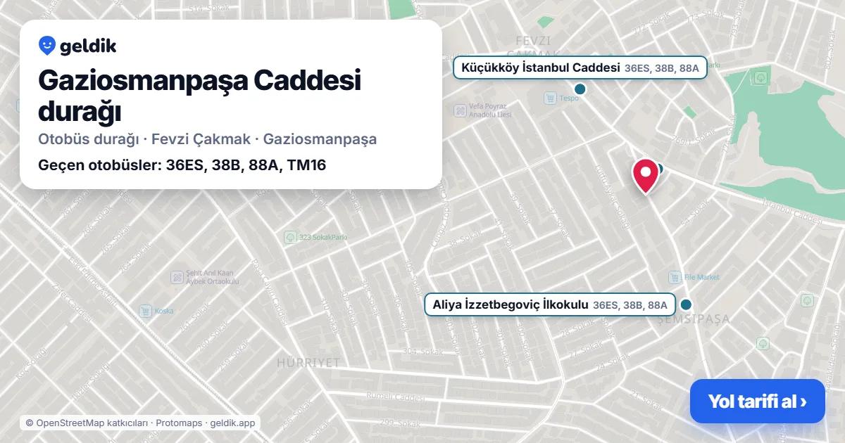 Gaziosmanpaşa Caddesi otobüs durağı haritada: konumu ve yakındaki duraklar