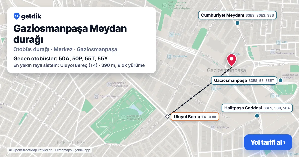 Gaziosmanpaşa Meydan otobüs durağı haritada: konumu ve yakındaki duraklar
