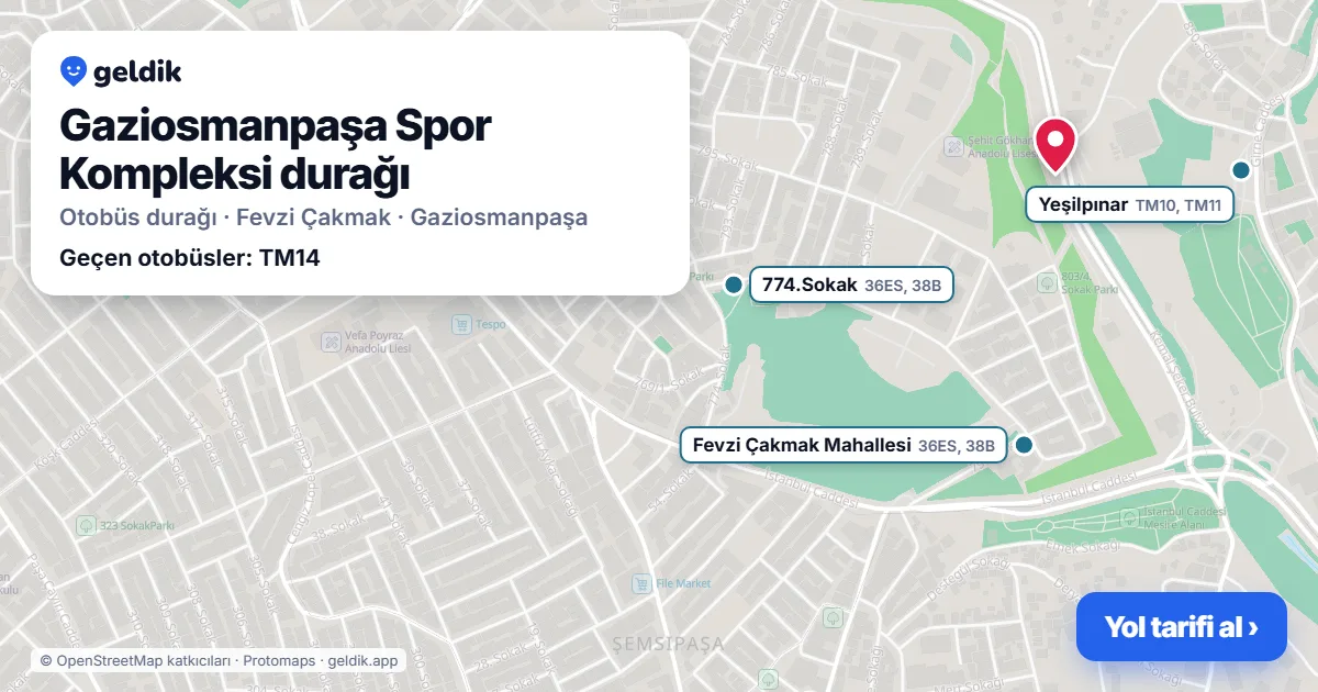 Gaziosmanpaşa Spor Kompleksi otobüs durağı haritada: konumu ve yakındaki duraklar