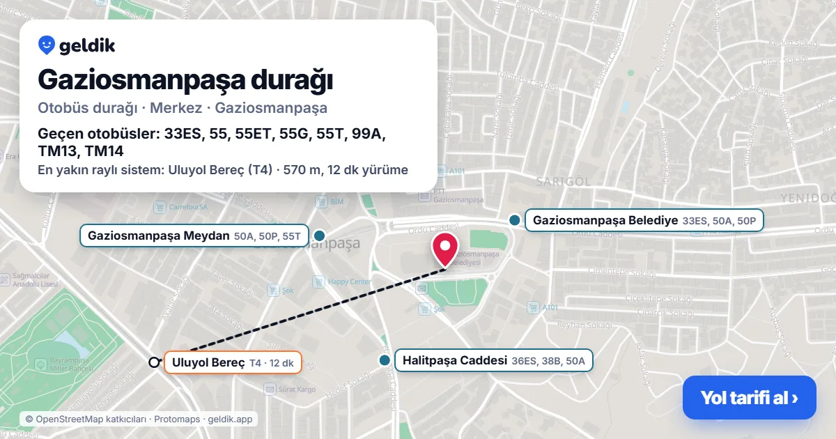 Gaziosmanpaşa otobüs durağı haritada: konumu ve yakındaki duraklar