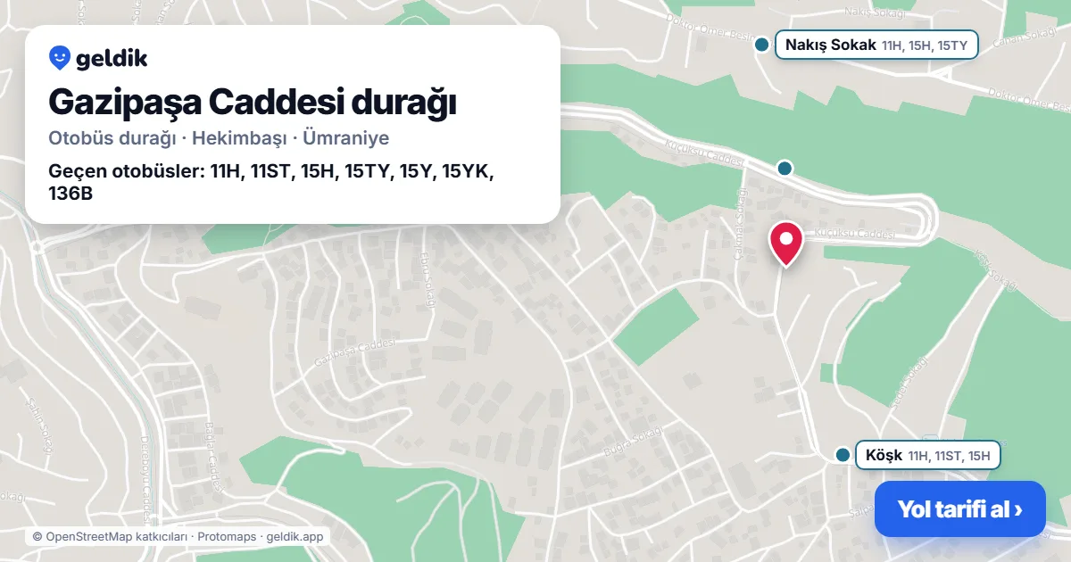 Gazipaşa Caddesi otobüs durağı haritada: konumu ve yakındaki duraklar