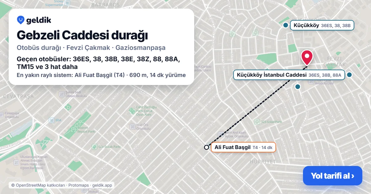 Gebzeli Caddesi otobüs durağı haritada: konumu ve yakındaki duraklar
