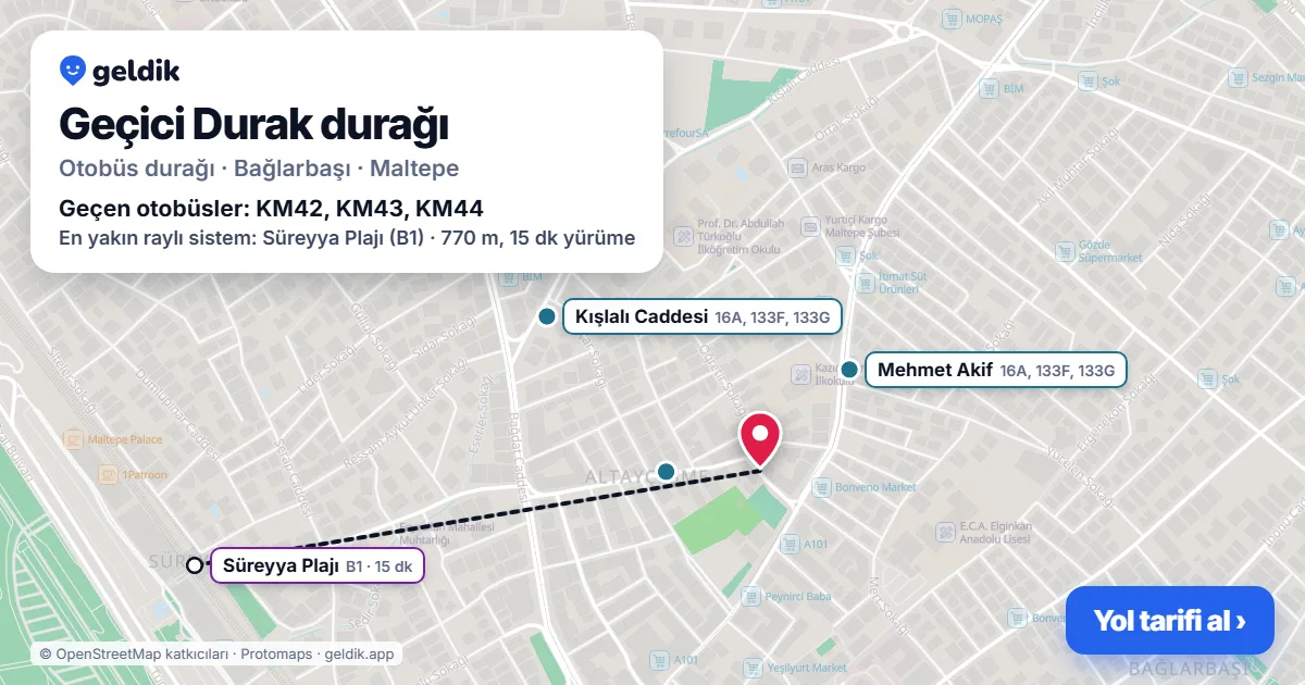Geçici Durak otobüs durağı haritada: konumu ve yakındaki duraklar