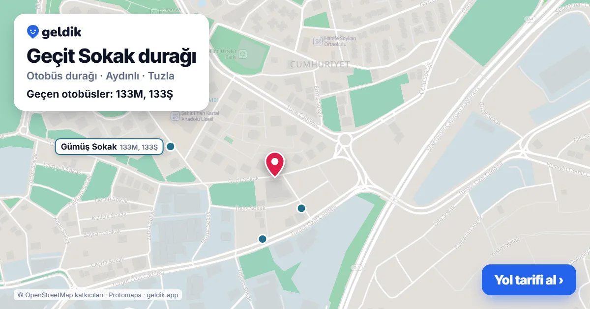 Geçit Sokak otobüs durağı haritada: konumu ve yakındaki duraklar