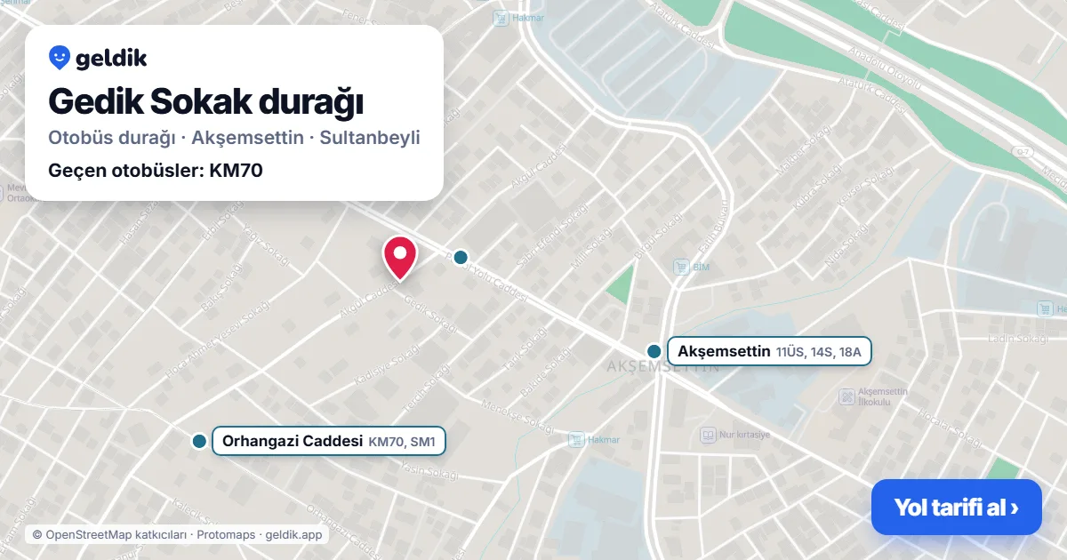 Gedik Sokak otobüs durağı haritada: konumu ve yakındaki duraklar