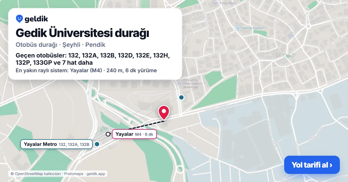 Gedik Üniversitesi otobüs durağı haritada: konumu ve yakındaki duraklar