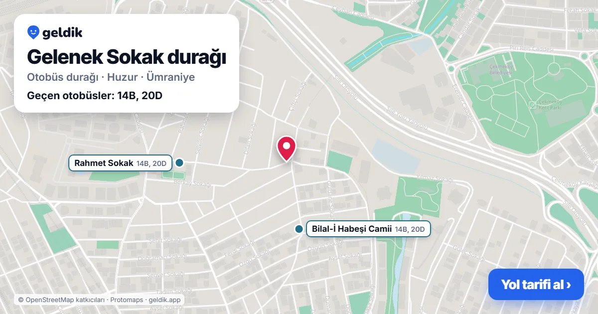 Gelenek Sokak otobüs durağı haritada: konumu ve yakındaki duraklar