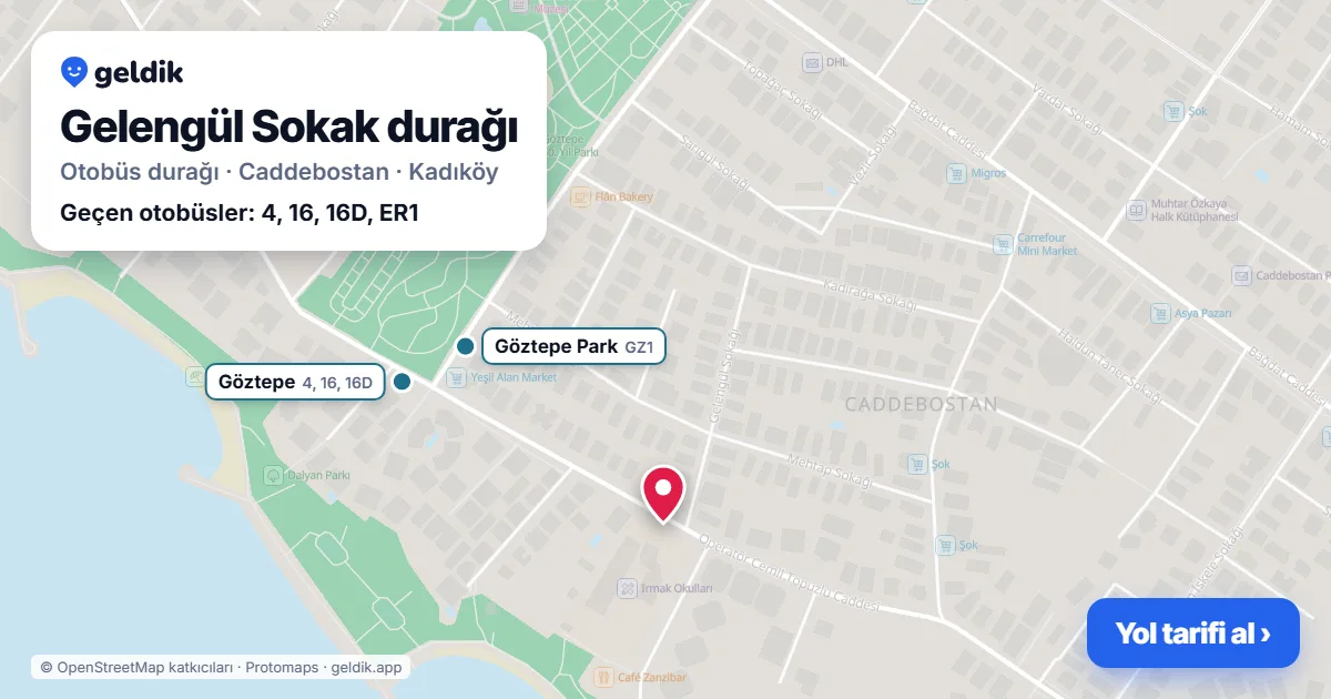 Gelengül Sokak otobüs durağı haritada: konumu ve yakındaki duraklar