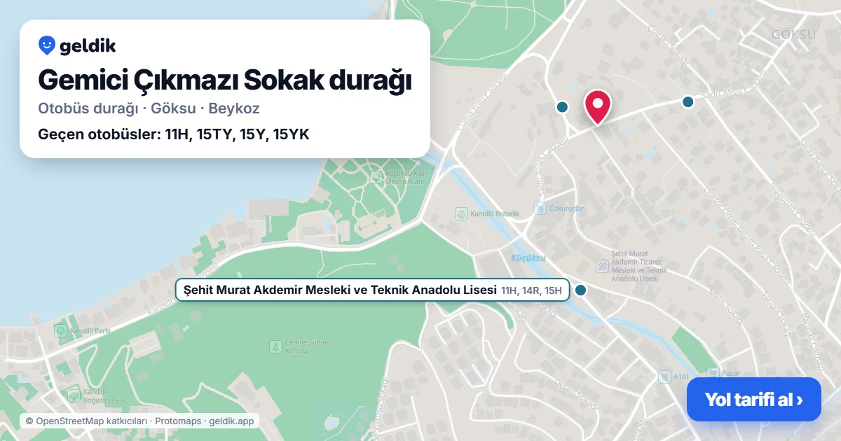 Gemici Çıkmazı Sokak otobüs durağı haritada: konumu ve yakındaki duraklar