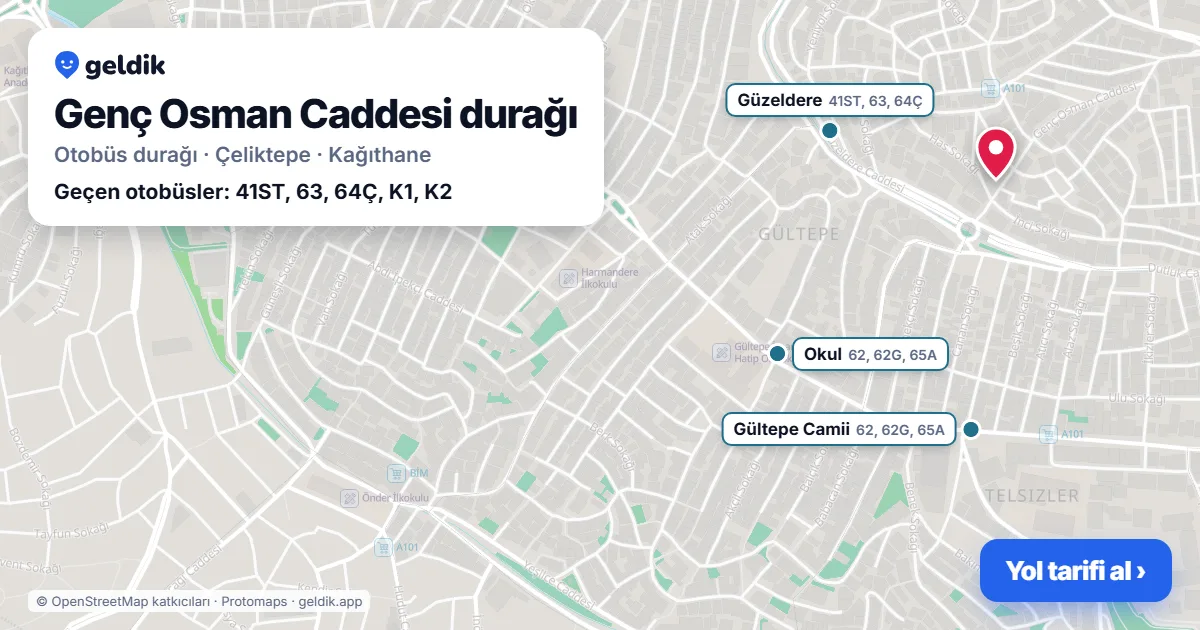 Genç Osman Caddesi otobüs durağı haritada: konumu ve yakındaki duraklar