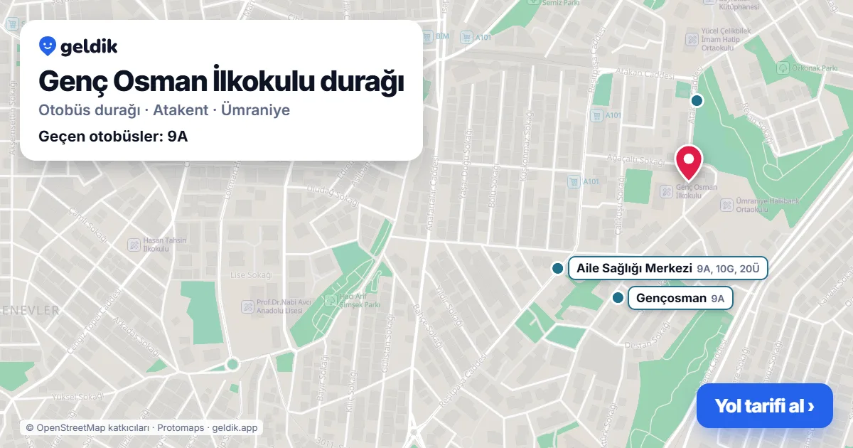 Genç Osman İlkokulu otobüs durağı haritada: konumu ve yakındaki duraklar