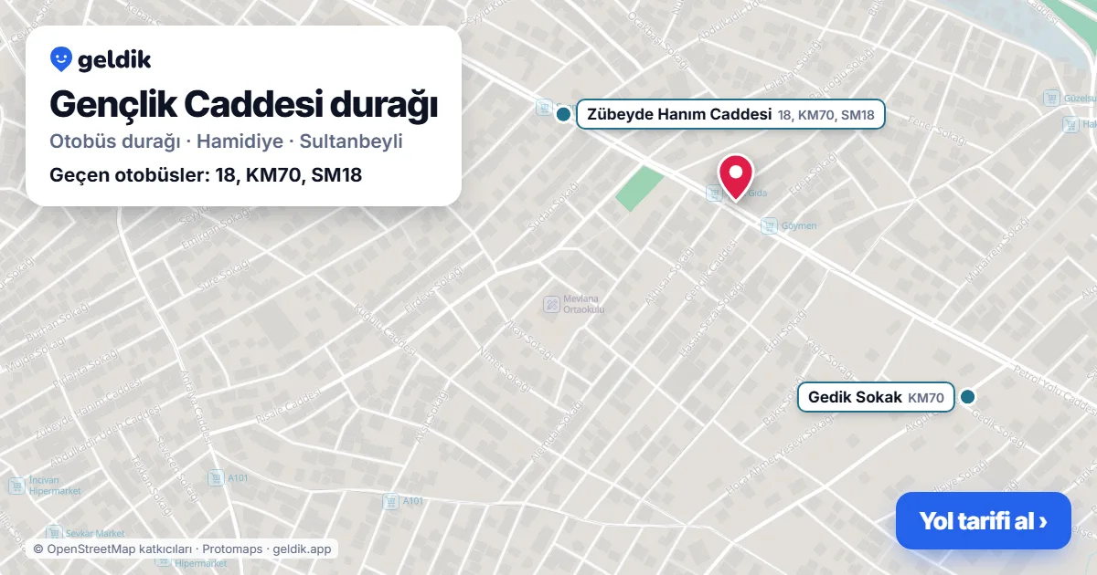 Gençlik Caddesi otobüs durağı haritada: konumu ve yakındaki duraklar
