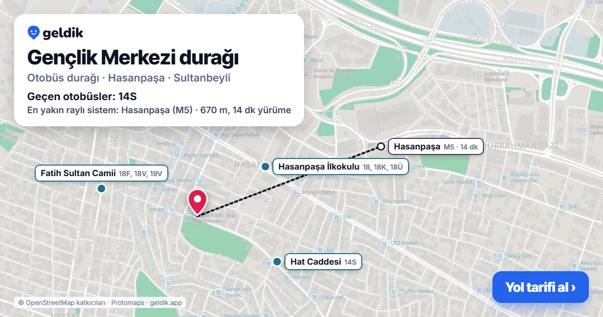 Gençlik Merkezi otobüs durağı haritada: konumu ve yakındaki duraklar
