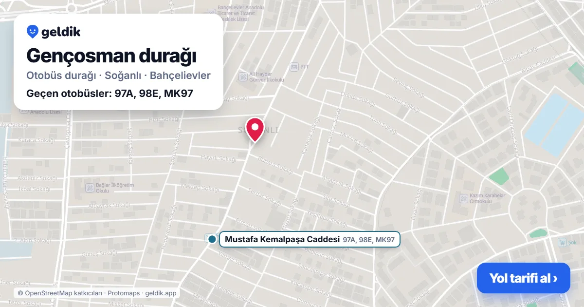 Gençosman otobüs durağı haritada: konumu ve yakındaki duraklar