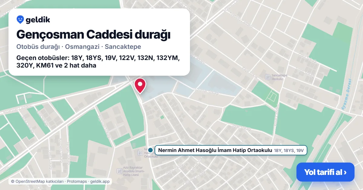 Gençosman Caddesi otobüs durağı haritada: konumu ve yakındaki duraklar