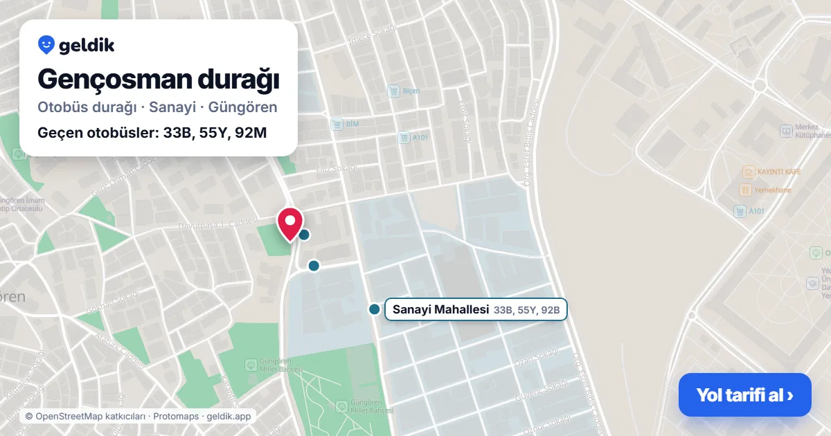 Gençosman otobüs durağı haritada: konumu ve yakındaki duraklar