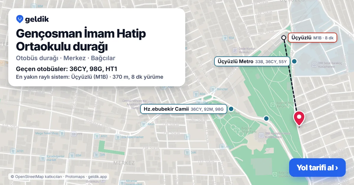 Gençosman İmam Hatip Ortaokulu otobüs durağı haritada: konumu ve yakındaki duraklar