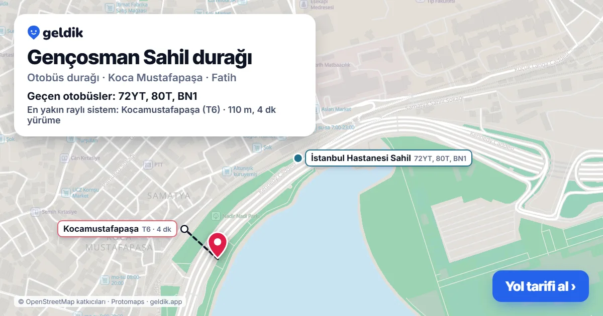 Gençosman Sahil otobüs durağı haritada: konumu ve yakındaki duraklar