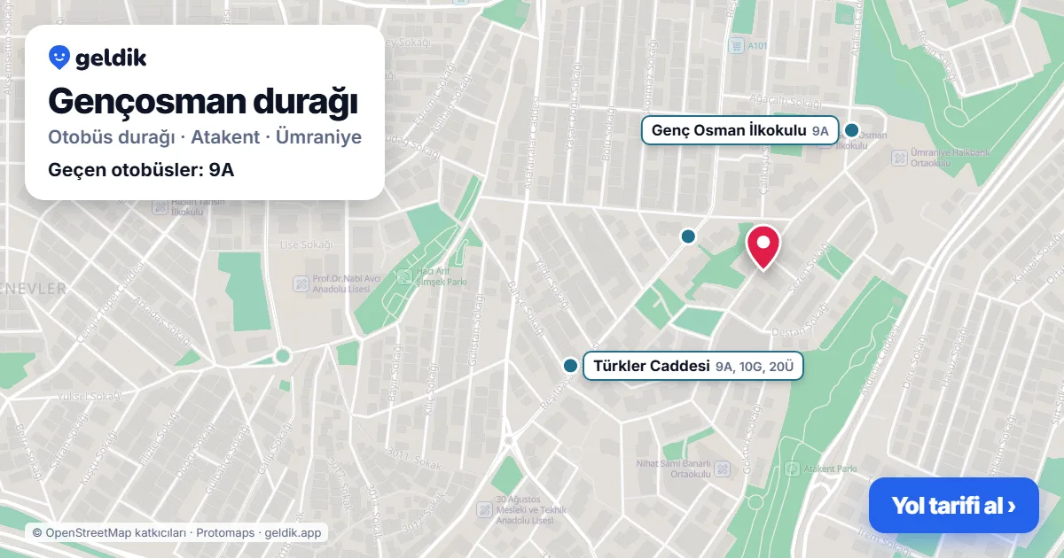 Gençosman otobüs durağı haritada: konumu ve yakındaki duraklar