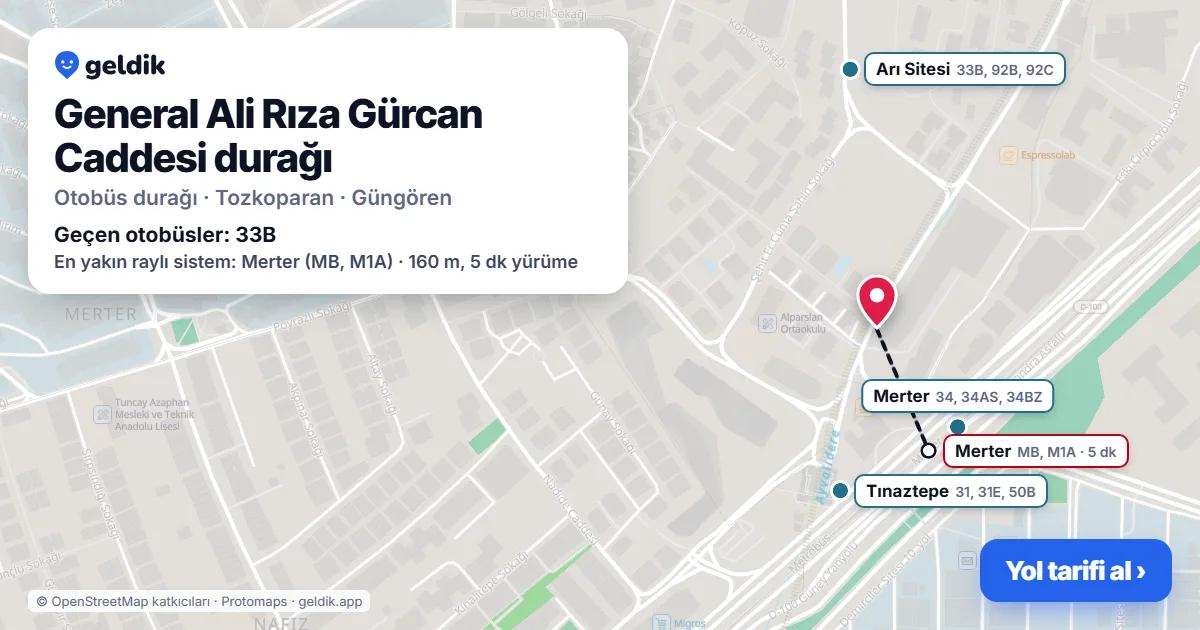 General Ali Rıza Gürcan Caddesi otobüs durağı haritada: konumu ve yakındaki duraklar
