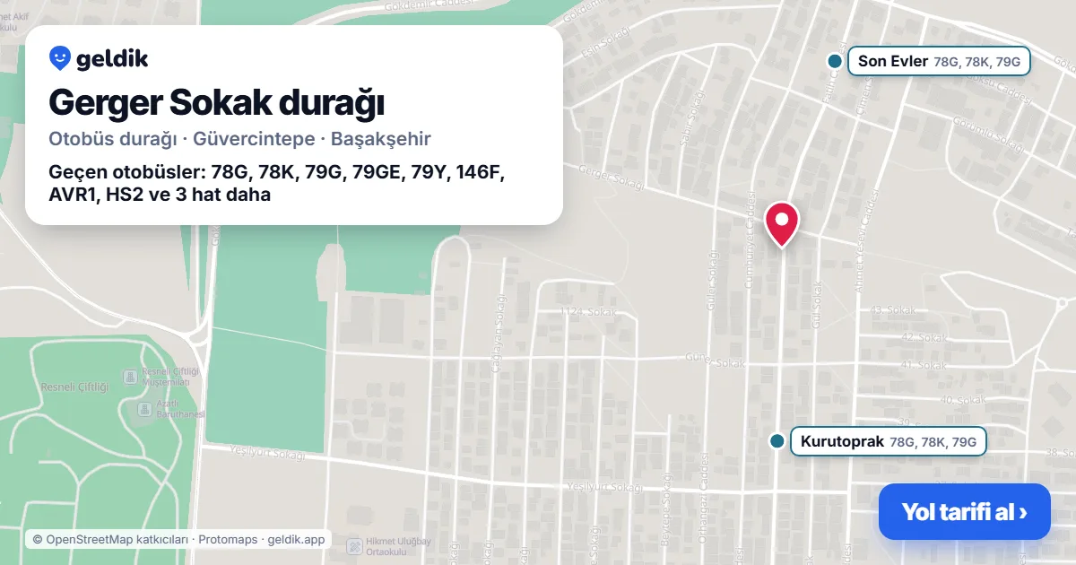 Gerger Sokak otobüs durağı haritada: konumu ve yakındaki duraklar