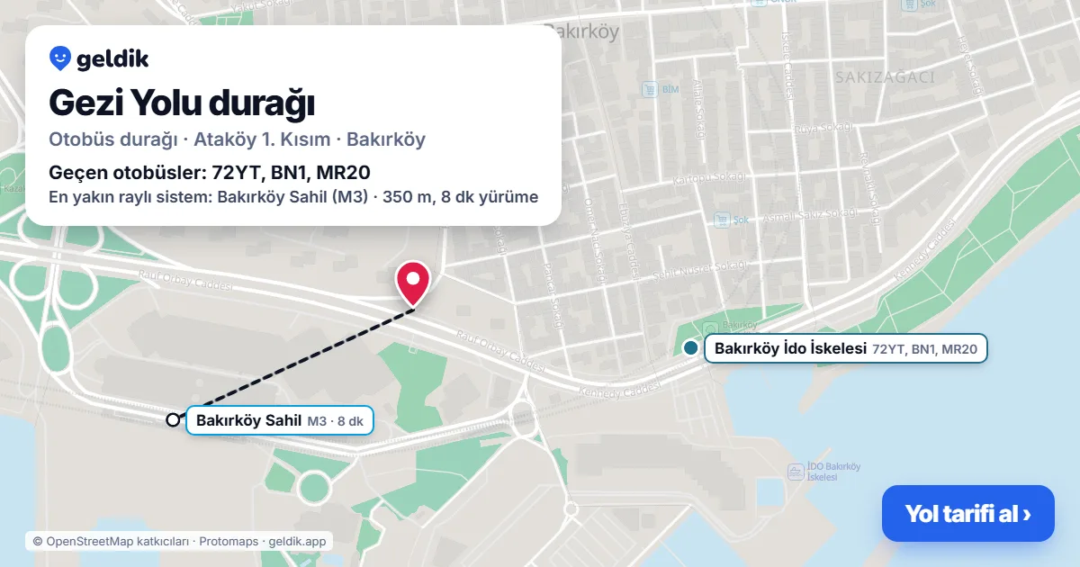 Gezi Yolu otobüs durağı haritada: konumu ve yakındaki duraklar