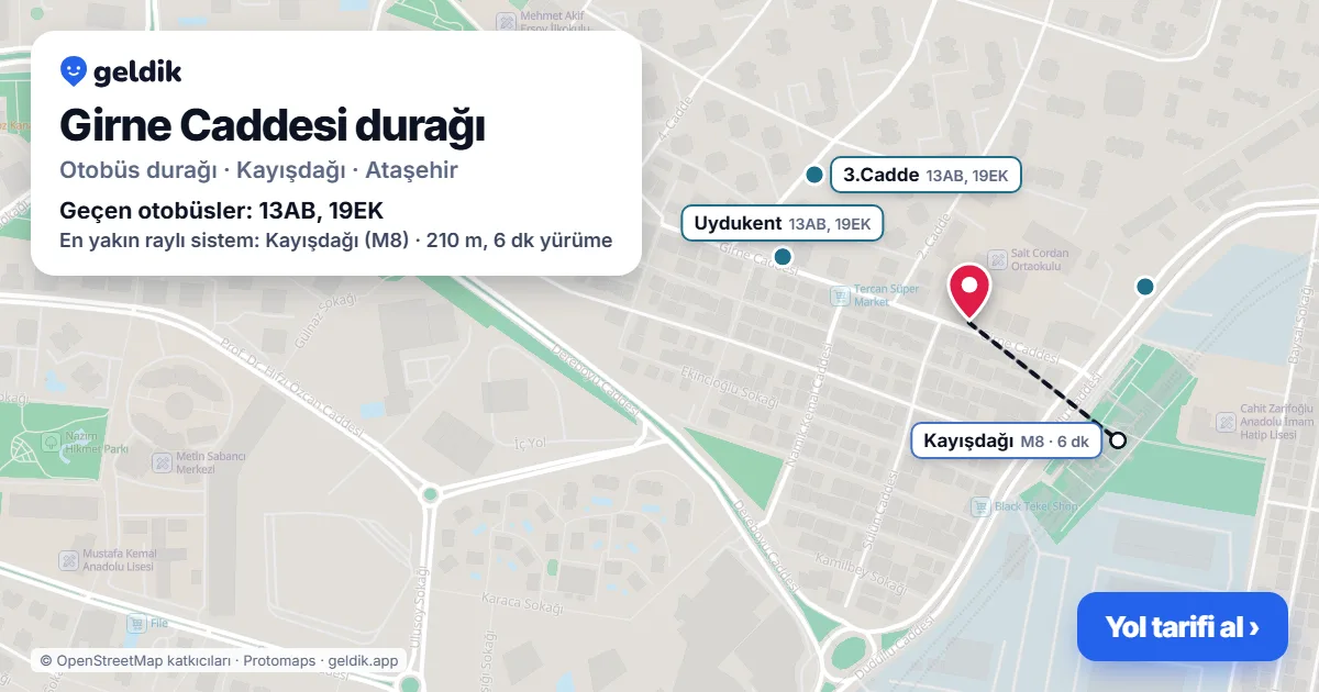 Girne Caddesi otobüs durağı haritada: konumu ve yakındaki duraklar